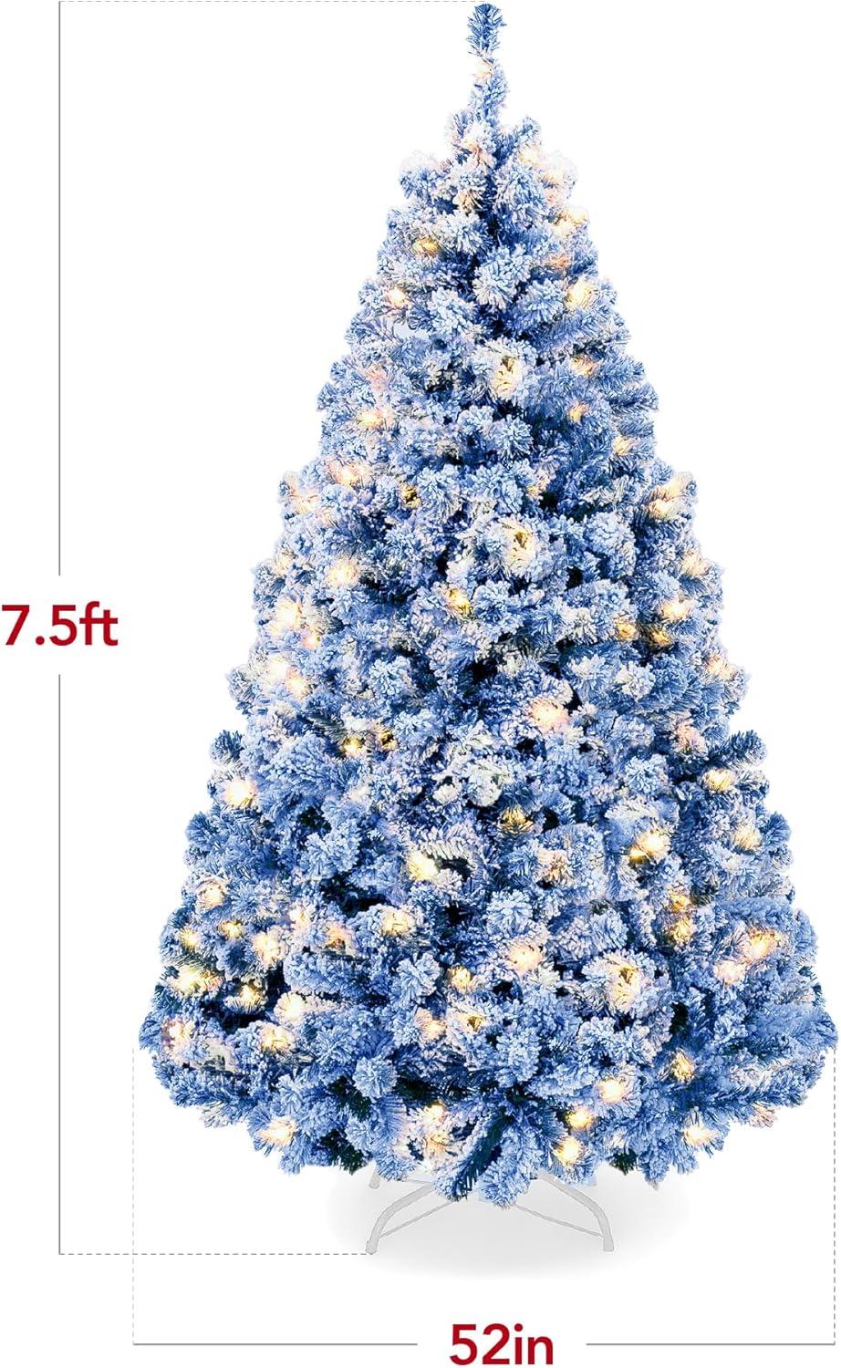 imageBest Choice Products PreLit Artificial Christmas Tree 6ft Snow Flocked Pine Tree 2in1 White and Multicolor LED Lights Full Snowy AppearanceBlue