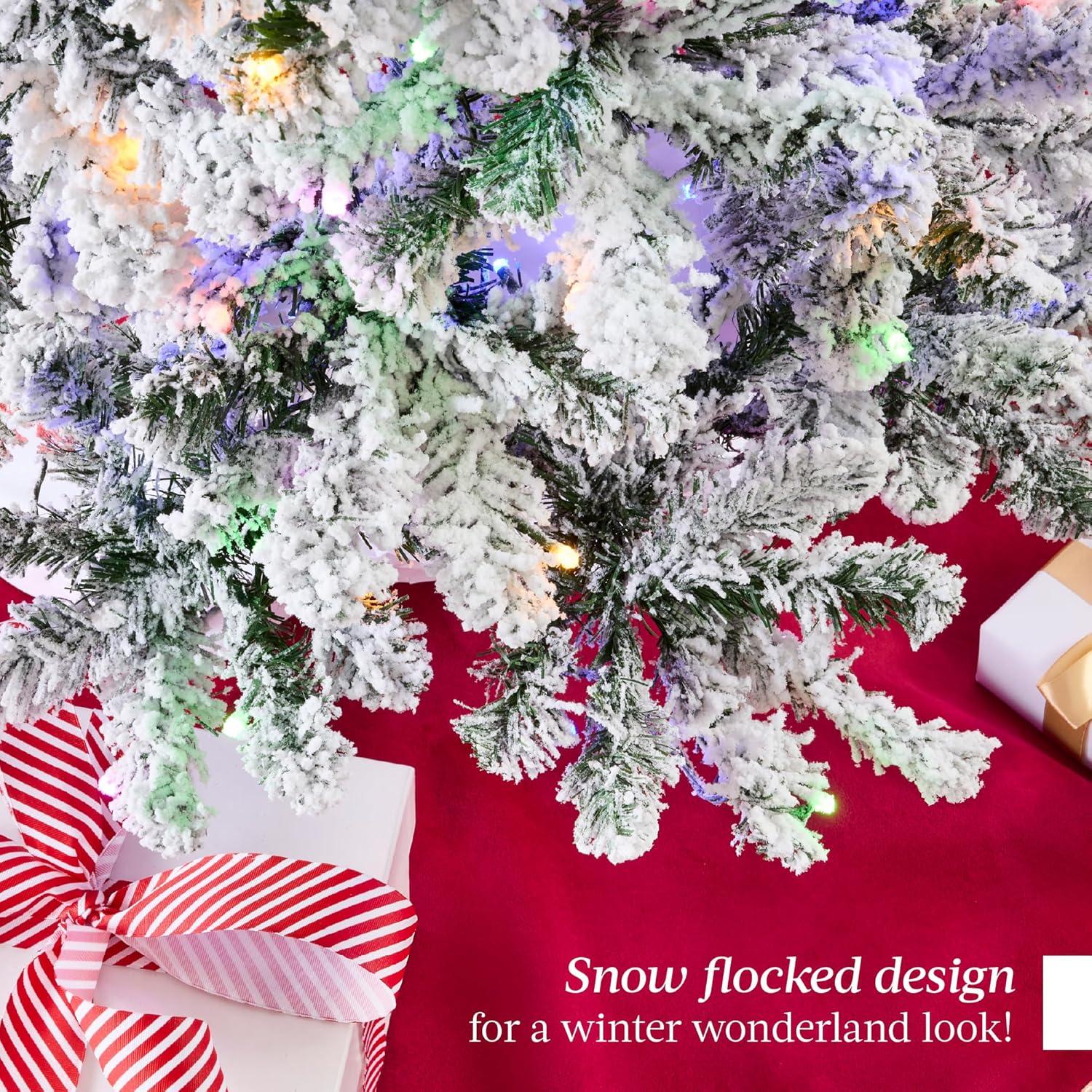 imageBest Choice Products PreLit Artificial Christmas Tree 6ft Snow Flocked Pine Tree 2in1 White and Multicolor LED Lights Full Snowy AppearanceGreen