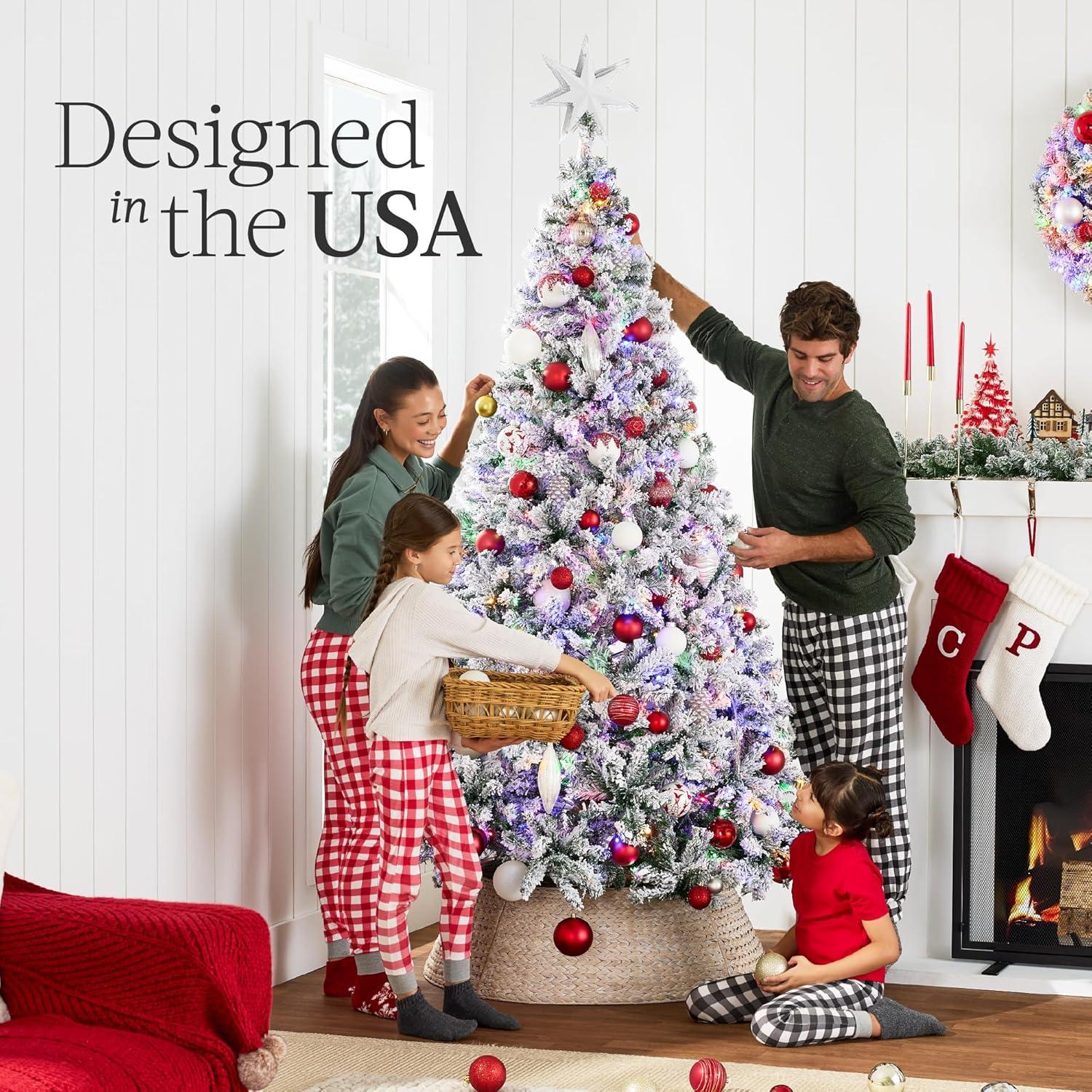 imageBest Choice Products PreLit Artificial Christmas Tree 6ft Snow Flocked Pine Tree 2in1 White and Multicolor LED Lights Full Snowy AppearanceGreen