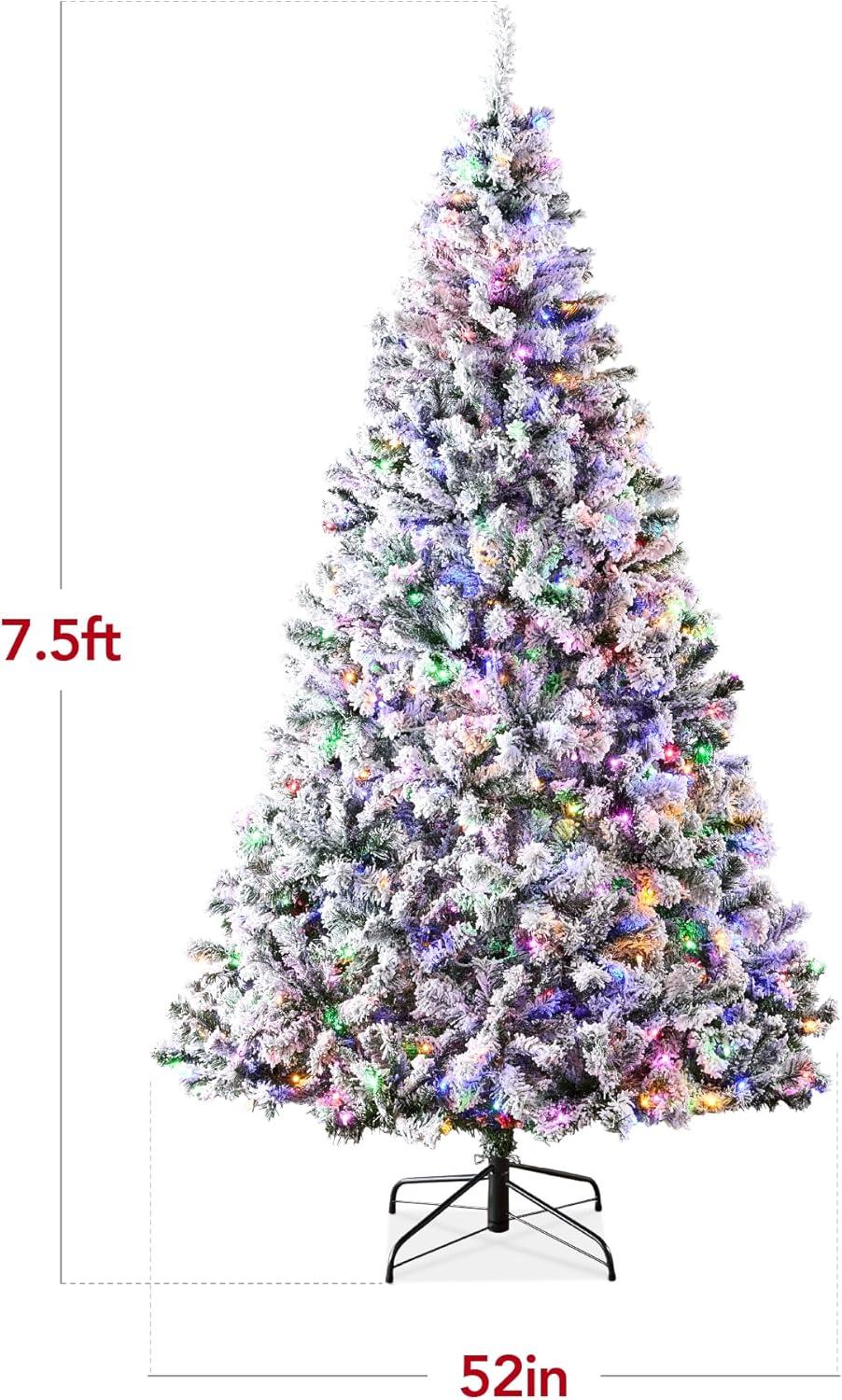 imageBest Choice Products PreLit Artificial Christmas Tree 6ft Snow Flocked Pine Tree 2in1 White and Multicolor LED Lights Full Snowy AppearanceGreen