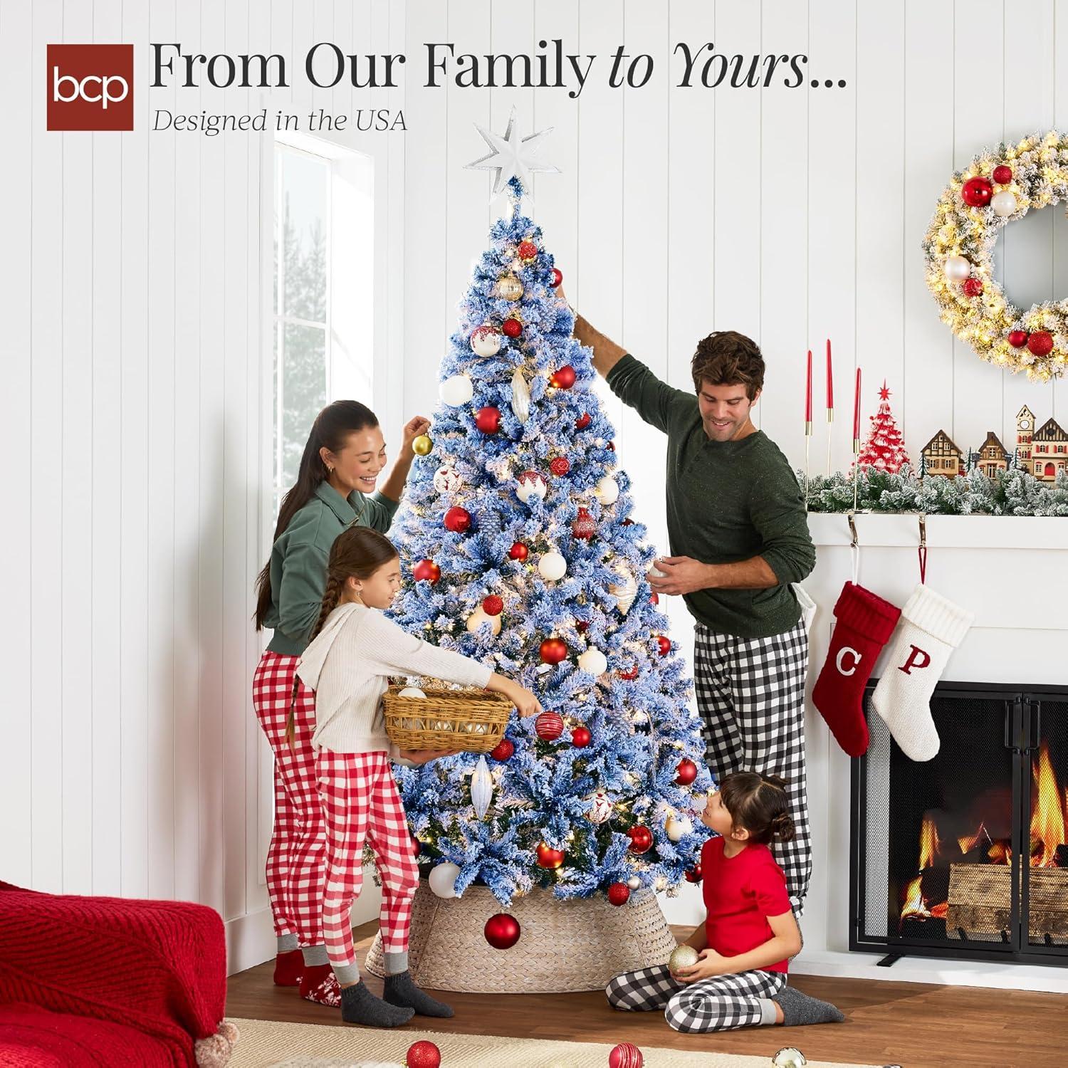 imageBest Choice Products PreLit Artificial Christmas Tree 6ft Snow Flocked Pine Tree 2in1 White and Multicolor LED Lights Full Snowy AppearanceIce Blue