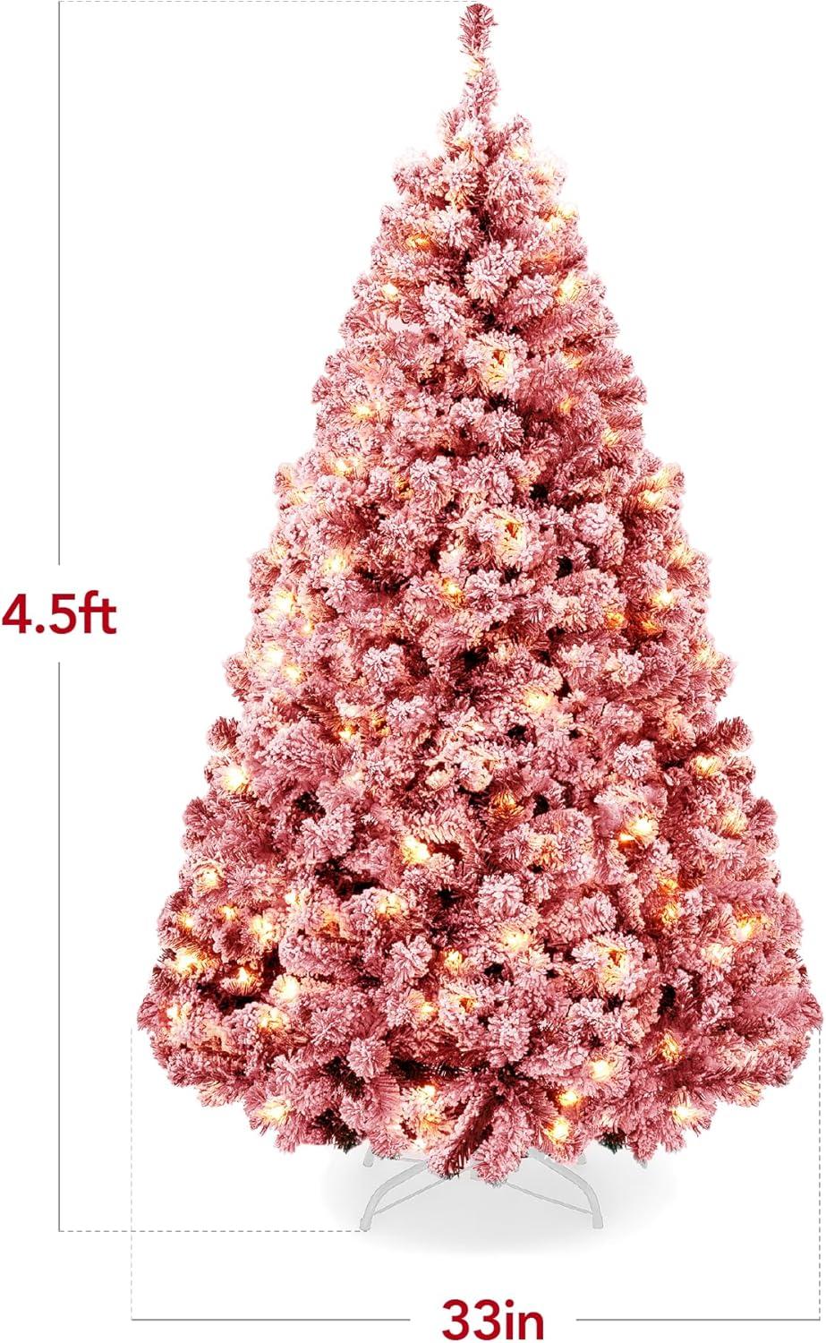 imageBest Choice Products PreLit Artificial Christmas Tree 6ft Snow Flocked Pine Tree 2in1 White and Multicolor LED Lights Full Snowy AppearanceRed