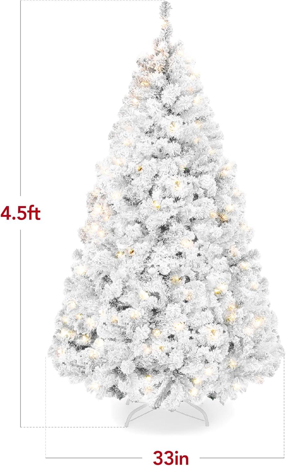 imageBest Choice Products PreLit Artificial Christmas Tree 6ft Snow Flocked Pine Tree 2in1 White and Multicolor LED Lights Full Snowy AppearanceWhite