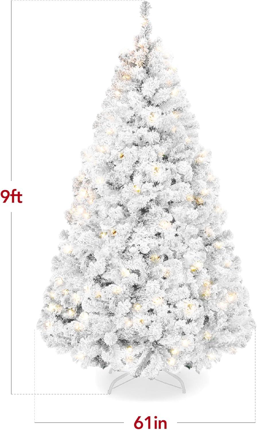 imageBest Choice Products PreLit Artificial Christmas Tree 6ft Snow Flocked Pine Tree 2in1 White and Multicolor LED Lights Full Snowy AppearanceWhite