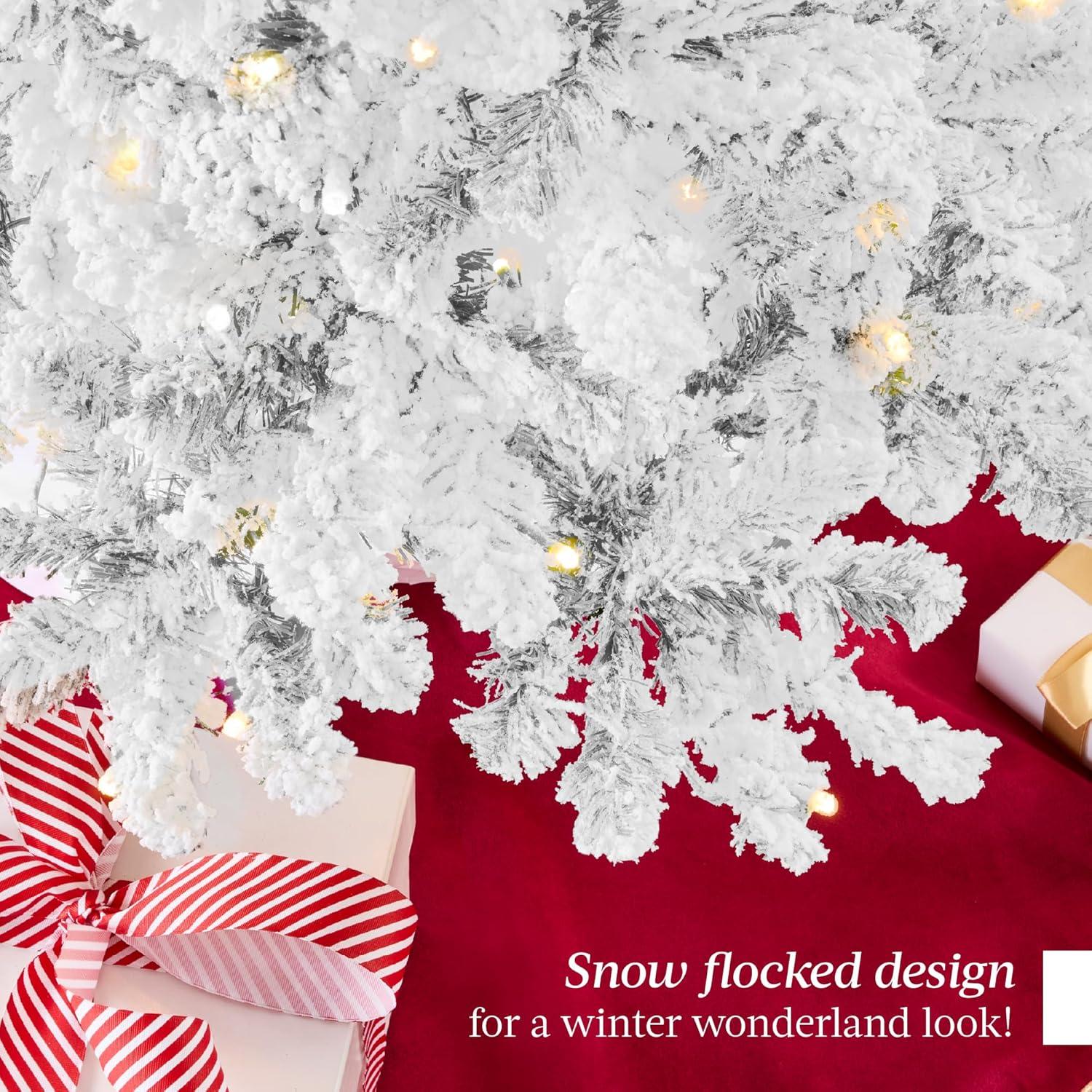 imageBest Choice Products PreLit Artificial Christmas Tree 6ft Snow Flocked Pine Tree 2in1 White and Multicolor LED Lights Full Snowy AppearanceWhite