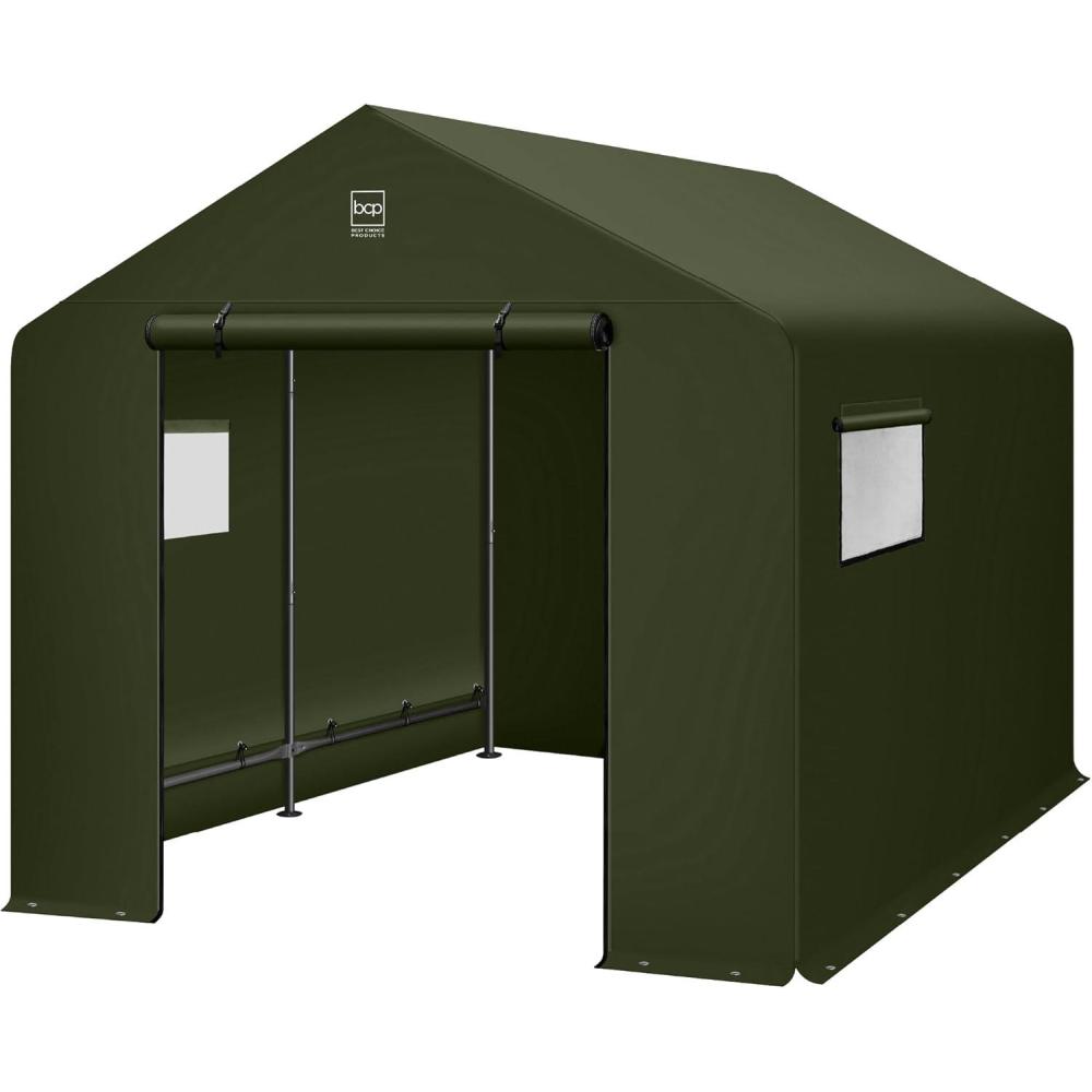 imageBest Choice Products 10x8ft Outdoor Storage Shed Carport Canopy Shelter Dual Doors ampamp Windows Metal Frame WeatherResistant Perfect for Storing Motorcycle Bike Garden Tools  GrayForest Green