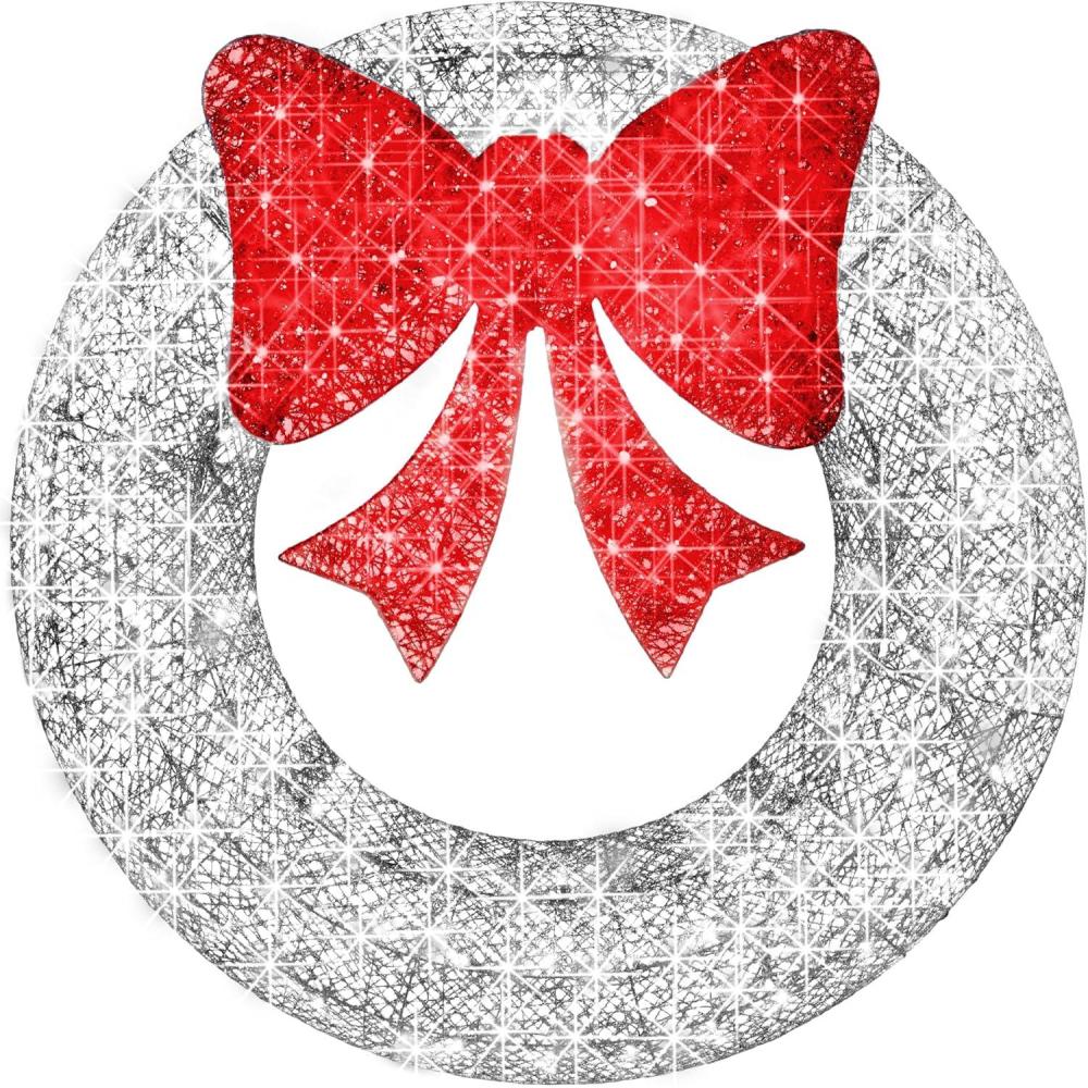 imageBest Choice Products 48in PreLit Outdoor Christmas Wreath Decoration LED Metal Holiday Decor for Home w 140 Lights Bow  GoldRedSilverRed