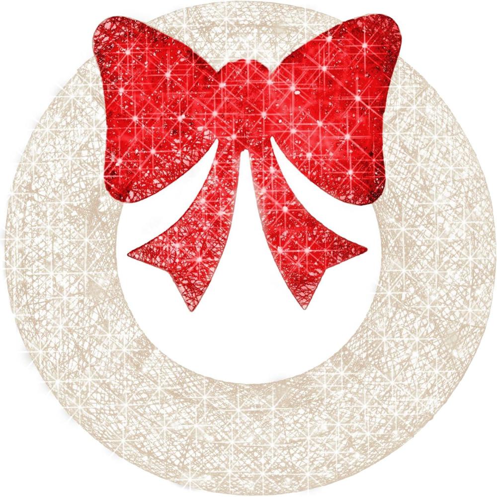 imageBest Choice Products 48in PreLit Outdoor Christmas Wreath Decoration LED Metal Holiday Decor for Home w 140 Lights Bow  GoldRedWhiteRed