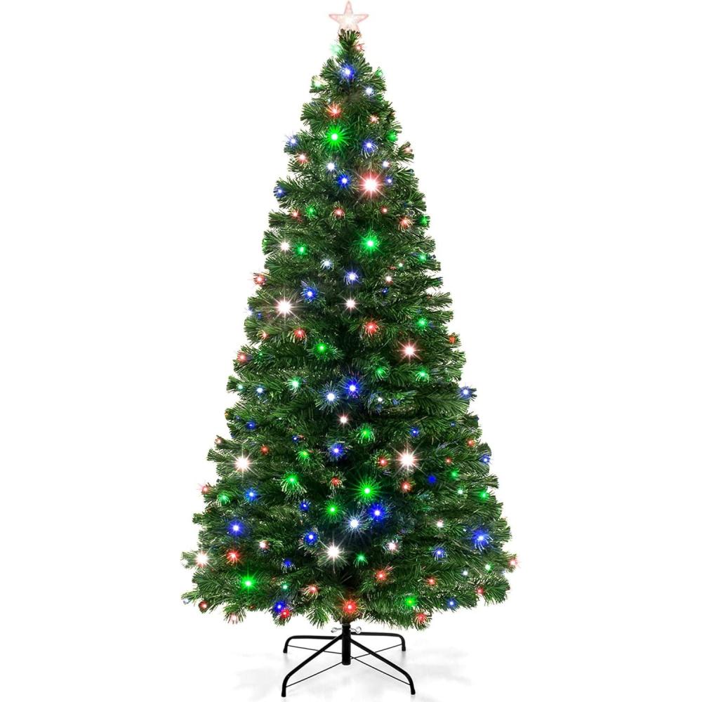 imageBest Choice Products 7ft PreLit Fiber Optic Artificial Pine Christmas Tree Holiday Dcor Centerpiece w 280 Multicolored LED Lights 8 Sequences Foldable Stand7ft