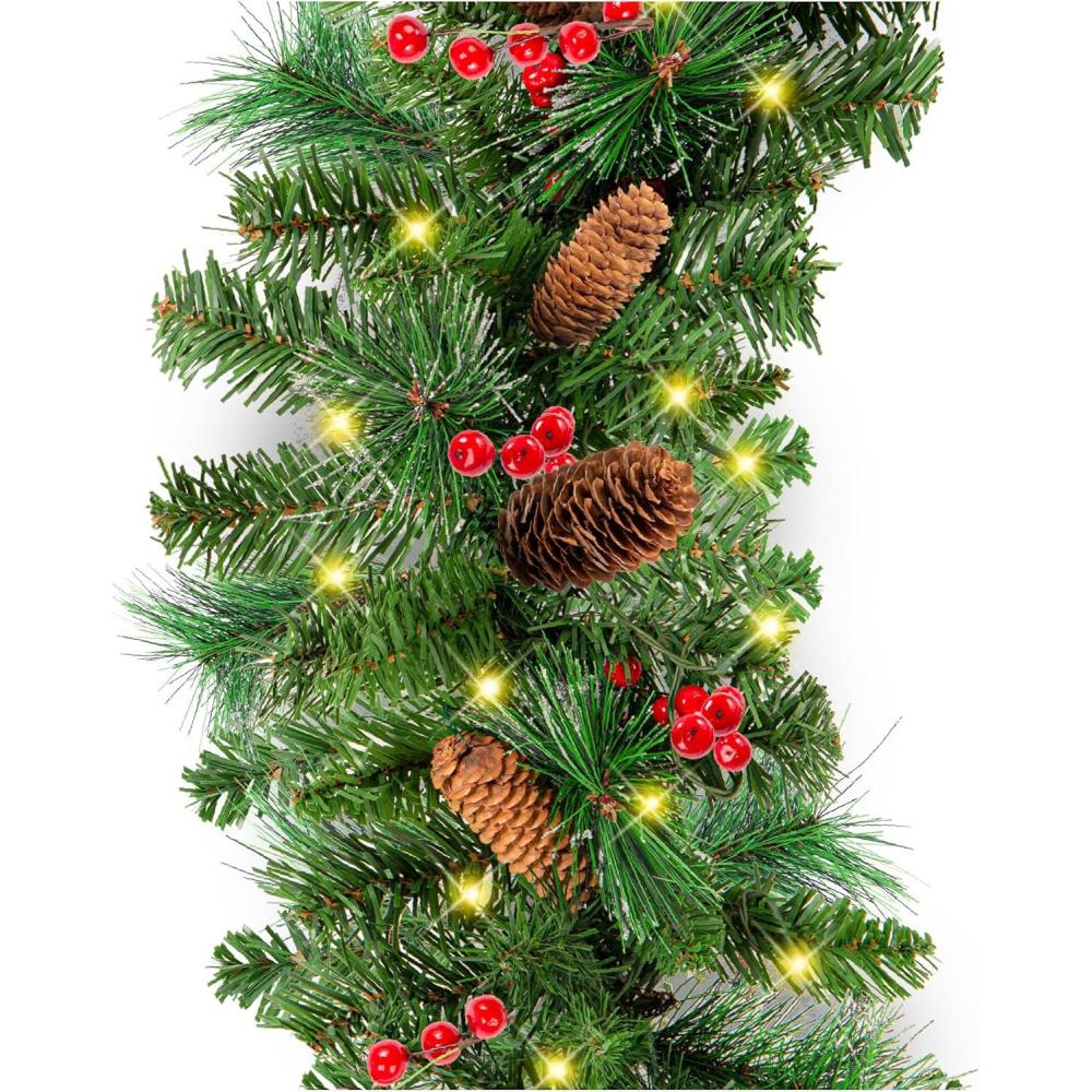 imageBest Choice Products 9ft PreLit Holiday PreDecorated Christmas Garland for Stairs Fireplace Decoration wPVC Tips 50 Lights Pine Cones Berries  SemiFlockedSKY8775