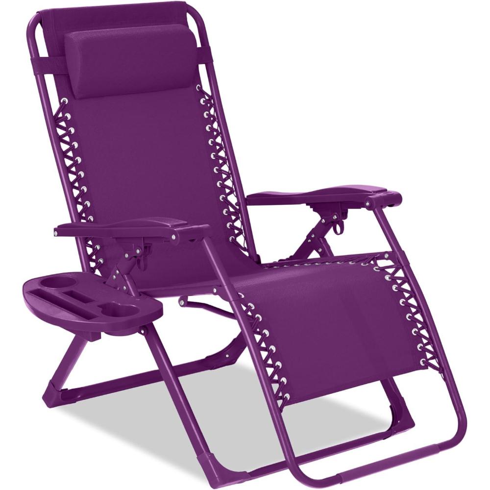 imageBest Choice Products Adjustable Zero Gravity Chair Monochromatic Color Folding Patio Recliner wSide Tray Headrest  SeafoamAmethyst