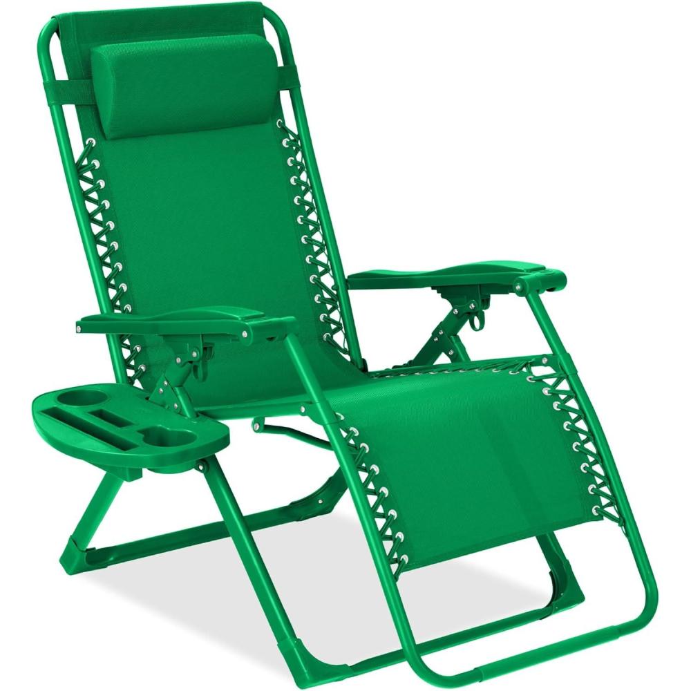 imageBest Choice Products Adjustable Zero Gravity Chair Monochromatic Color Folding Patio Recliner wSide Tray Headrest  SeafoamBasil