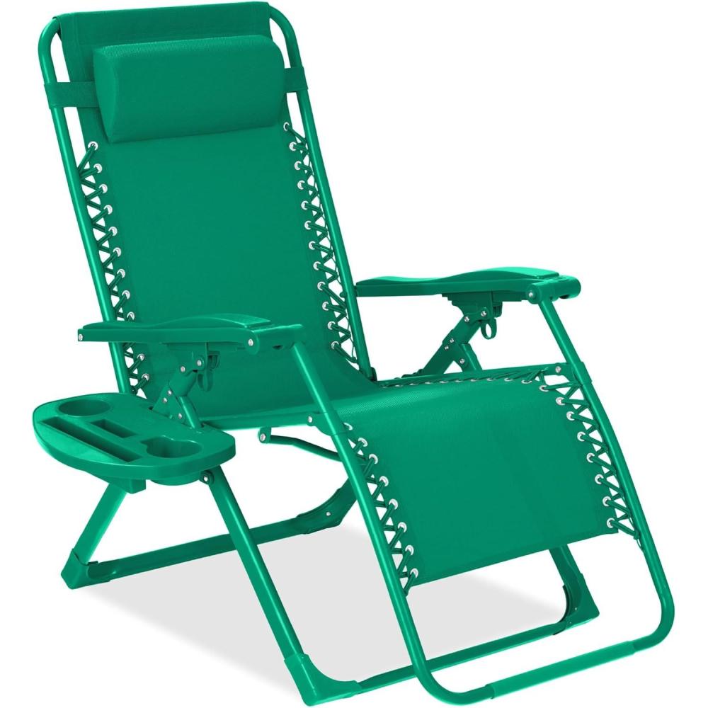imageBest Choice Products Adjustable Zero Gravity Chair Monochromatic Color Folding Patio Recliner wSide Tray Headrest  SeafoamEmerald