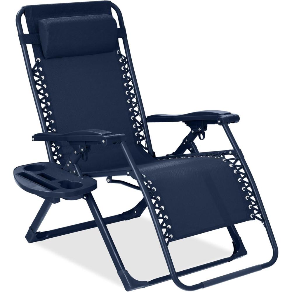 imageBest Choice Products Adjustable Zero Gravity Chair Monochromatic Color Folding Patio Recliner wSide Tray Headrest  SeafoamNavy
