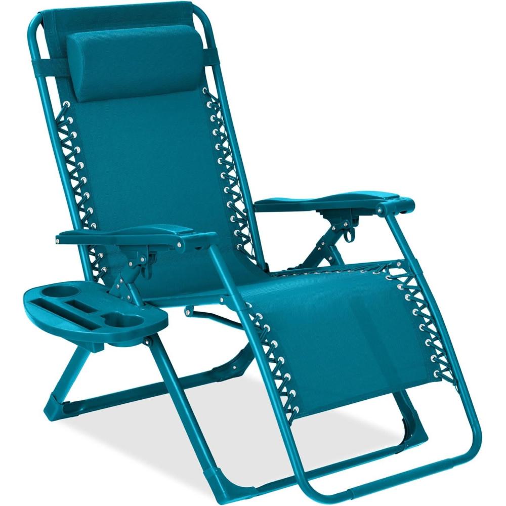 imageBest Choice Products Adjustable Zero Gravity Chair Monochromatic Color Folding Patio Recliner wSide Tray Headrest  SeafoamPeacock