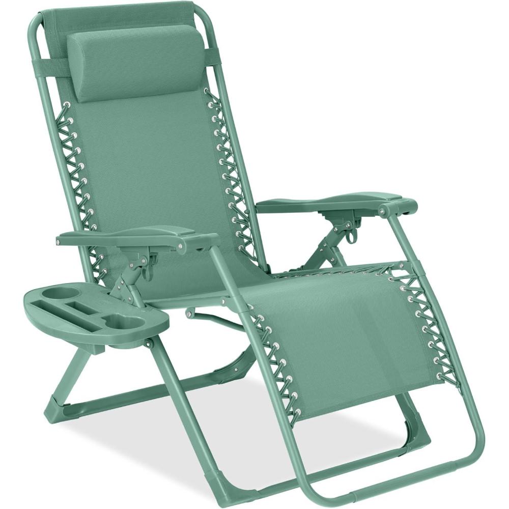 imageBest Choice Products Adjustable Zero Gravity Chair Monochromatic Color Folding Patio Recliner wSide Tray Headrest  SeafoamSeafoam