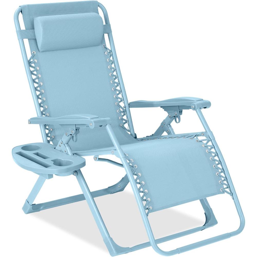 imageBest Choice Products Adjustable Zero Gravity Chair Monochromatic Color Folding Patio Recliner wSide Tray Headrest  SeafoamSky
