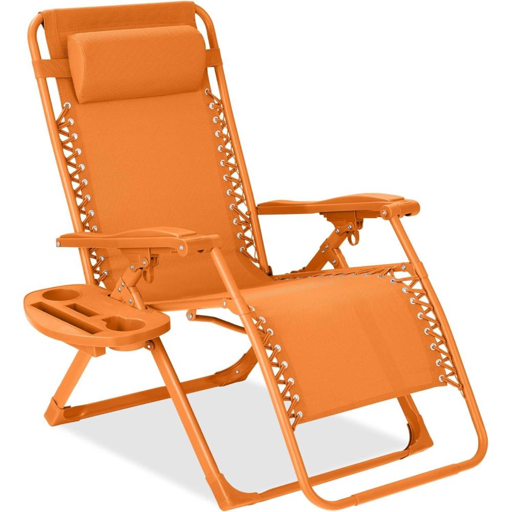 imageBest Choice Products Adjustable Zero Gravity Chair Monochromatic Color Folding Patio Recliner wSide Tray Headrest  SeafoamTangerine
