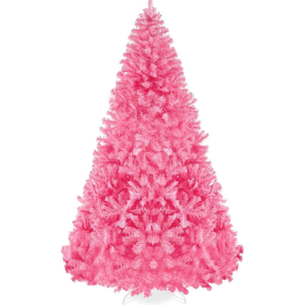imageBest Choice Products Artificial Christmas Tree White 6ft Premium Pine Unlit Holiday Decoration Full Size Dcor Easy Assembly wMetal StandPink