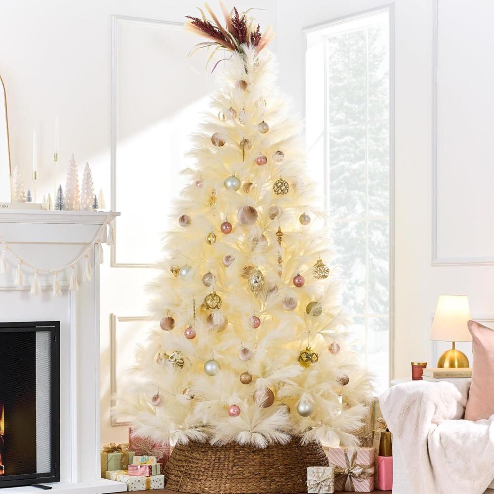 imageBest Choice Products Artificial Ivory Pampas Christmas Tree 75ft Premium Deluxe Unlit Pampas Grass Holiday Dcor Easy Assembly Metal BaseIvory