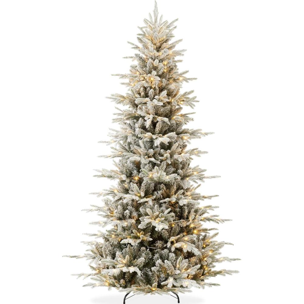 imageBest Choice Products Lighted Aspen Christmas Tree 6ft Flocked Artifical Noble Fir PreLit White ampamp Multicolored LED Lights Premium Holiday DcorFlocked Green