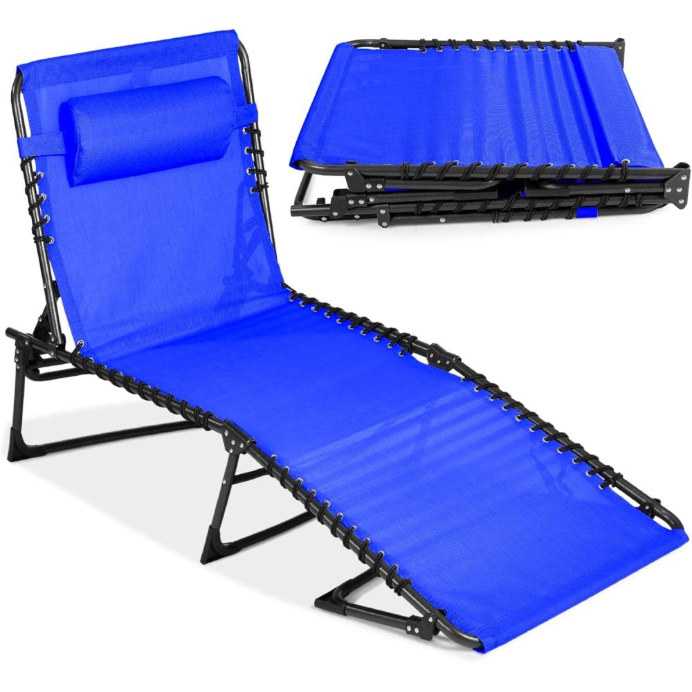 imageBest Choice Products Patio Chaise Lounge Chair Portable Outdoor Folding Recliner for Lawn w 8 Positions Handles 300lb Capacity  GrayResort Blue