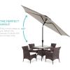 imageBest Choice Products 10ft Market Umbrella Outdoor Sun Shade for Backyard Deck Poolside Table wWoodgrain Pattern Easy Tilt ampamp Crank  Fog GrayBeige