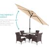 imageBest Choice Products 10ft Market Umbrella Outdoor Sun Shade for Backyard Deck Poolside Table wWoodgrain Pattern Easy Tilt ampamp Crank  Fog GraySand