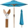 imageBest Choice Products 10ft Market Umbrella Outdoor Sun Shade for Backyard Deck Poolside Table wWoodgrain Pattern Easy Tilt ampamp Crank  Fog GraySky Blue