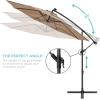 imageBest Choice Products 10ft Solar LED Offset Hanging Market Patio Umbrella for Backyard Poolside Lawn and Garden wEasy Tilt Adjustment Polyester Shade 8 Ribs  TanTan