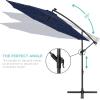 imageBest Choice Products 10ft Solar LED Offset Hanging Market Patio Umbrella for Backyard Poolside Lawn and Garden wEasy Tilt Adjustment Polyester Shade 8 Ribs  TanNavy Blue