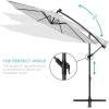 imageBest Choice Products 10ft Solar LED Offset Hanging Market Patio Umbrella for Backyard Poolside Lawn and Garden wEasy Tilt Adjustment Polyester Shade 8 Ribs  TanFog Gray