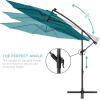imageBest Choice Products 10ft Solar LED Offset Hanging Market Patio Umbrella for Backyard Poolside Lawn and Garden wEasy Tilt Adjustment Polyester Shade 8 Ribs  TanCerulean