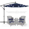 imageBest Choice Products 10ft Solar LED Offset Hanging Market Patio Umbrella for Backyard Poolside Lawn and Garden wEasy Tilt Adjustment Polyester Shade 8 Ribs  TanNavy Blue