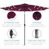 imageBest Choice Products 10ft Solar Polyester LED Lighted Patio Umbrella wTilt Adjustment and UVResistant Fabric  Striped BlackBurgundy
