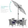 imageBest Choice Products 10ft Solar Polyester LED Lighted Patio Umbrella wTilt Adjustment and UVResistant Fabric  Striped BlackFog Gray
