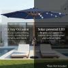imageBest Choice Products 10ft Solar Polyester LED Lighted Patio Umbrella wTilt Adjustment and UVResistant Fabric  Striped BlackNavy Blue