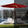 imageBest Choice Products 10ft Solar Polyester LED Lighted Patio Umbrella wTilt Adjustment and UVResistant Fabric  Striped BlackRed