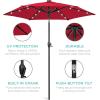 imageBest Choice Products 10ft Solar Polyester LED Lighted Patio Umbrella wTilt Adjustment and UVResistant Fabric  Striped BlackRed