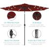 imageBest Choice Products 10ft Solar Polyester LED Lighted Patio Umbrella wTilt Adjustment and UVResistant Fabric  Striped BlackRed