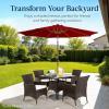 imageBest Choice Products 10ft Solar Polyester LED Lighted Patio Umbrella wTilt Adjustment and UVResistant Fabric  Striped BlackRed