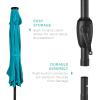 imageBest Choice Products 10ft Solar Polyester LED Lighted Patio Umbrella wTilt Adjustment and UVResistant Fabric  Striped BlackSky Blue