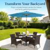 imageBest Choice Products 10ft Solar Polyester LED Lighted Patio Umbrella wTilt Adjustment and UVResistant Fabric  Striped BlackSky Blue