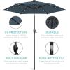 imageBest Choice Products 10ft Solar Polyester LED Lighted Patio Umbrella wTilt Adjustment and UVResistant Fabric  Striped BlackSlate Blue