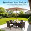 imageBest Choice Products 10ft Solar Polyester LED Lighted Patio Umbrella wTilt Adjustment and UVResistant Fabric  Striped BlackTan
