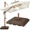 imageBest Choice Products 10ft Square Cantilever Patio Umbrella wBase Included Woodgrain Pattern Pole ampamp Solar LED Lights 360Rotation Offset Hanging Outdoor Shade  Sky BlueIvory