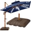 imageBest Choice Products 10ft Square Cantilever Patio Umbrella wBase Included Woodgrain Pattern Pole ampamp Solar LED Lights 360Rotation Offset Hanging Outdoor Shade  Sky BlueNavy Blue