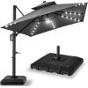 imageBest Choice Products 10ft Square Cantilever Patio Umbrella wBase Included Woodgrain Pattern Pole ampamp Solar LED Lights 360Rotation Offset Hanging Outdoor Shade  Sky BlueGray