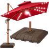 imageBest Choice Products 10ft Square Cantilever Patio Umbrella wBase Included Woodgrain Pattern Pole ampamp Solar LED Lights 360Rotation Offset Hanging Outdoor Shade  Sky BlueRed