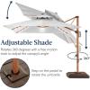 imageBest Choice Products 10ft Square Cantilever Patio Umbrella wBase Included Woodgrain Pattern Pole ampamp Solar LED Lights 360Rotation Offset Hanging Outdoor Shade  Sky BlueFog Gray